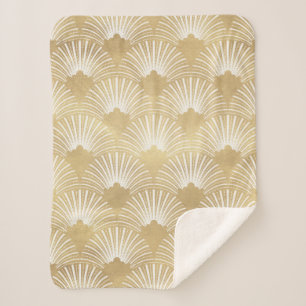 Manta Sherpa Patrón continuo art déco dorado y blanco