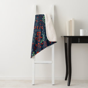 Manta Sherpa Patrón continuo de arte popular floral escandinavo