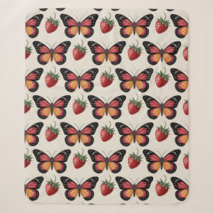 Manta Sherpa Patrón continuo de mariposas y fresas