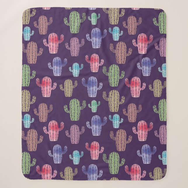 Manta Sherpa Patrón de acuarela de cactus de moda  (Anverso)