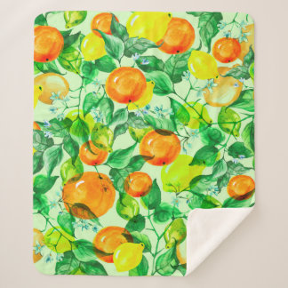 Manta Sherpa  Patrón de acuarela de vintage - Rama de limón con