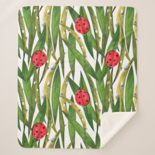Manta Sherpa Patrón de acuarela sin fisuras con ladybugs. Contr