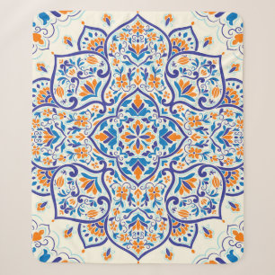 Manta Sherpa Patrón de adorno azul Naranja de lujo