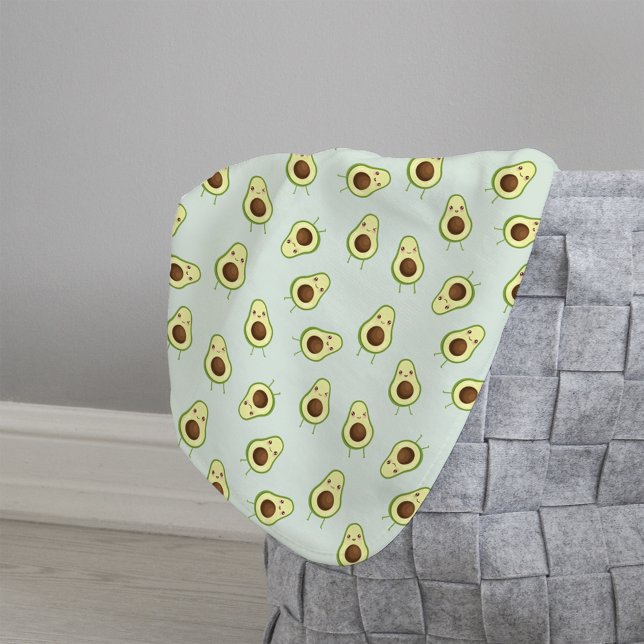 Manta Sherpa Patrón de aguacates de Kawaii sonriente (Subido por el creador)