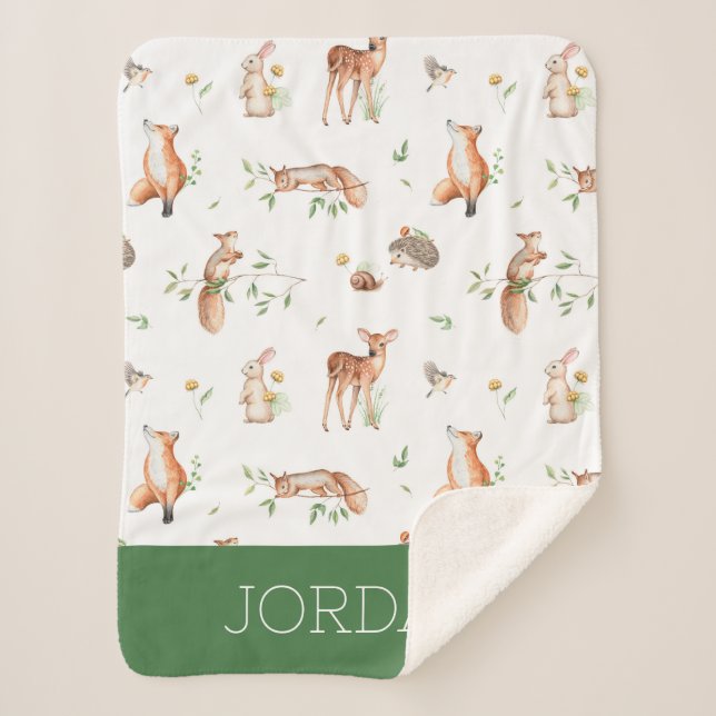 Manta Sherpa Patrón de amigos animales de Woodland (Anverso)