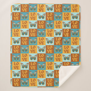 Manta Sherpa Patrón de amor de mariposa Degradado azul y Nara