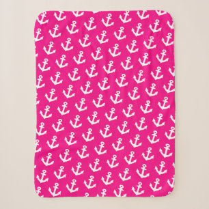 Manta Sherpa Patrón de anclas vintage náuticas en neón rosa