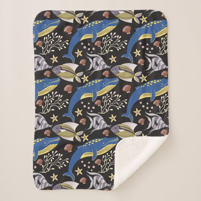 Manta Sherpa Patrón de animales acuáticos | vida submarina en l (Anverso)