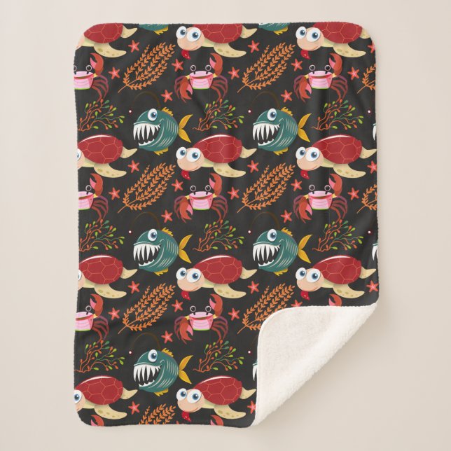 Manta Sherpa Patrón de animales acuáticos | vida submarina en l (Anverso)