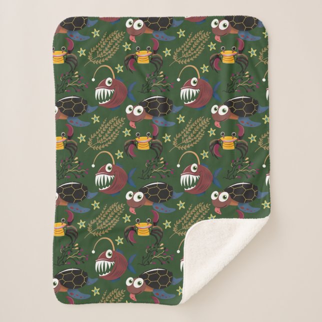 Manta Sherpa Patrón de animales acuáticos | vida submarina en l (Anverso)