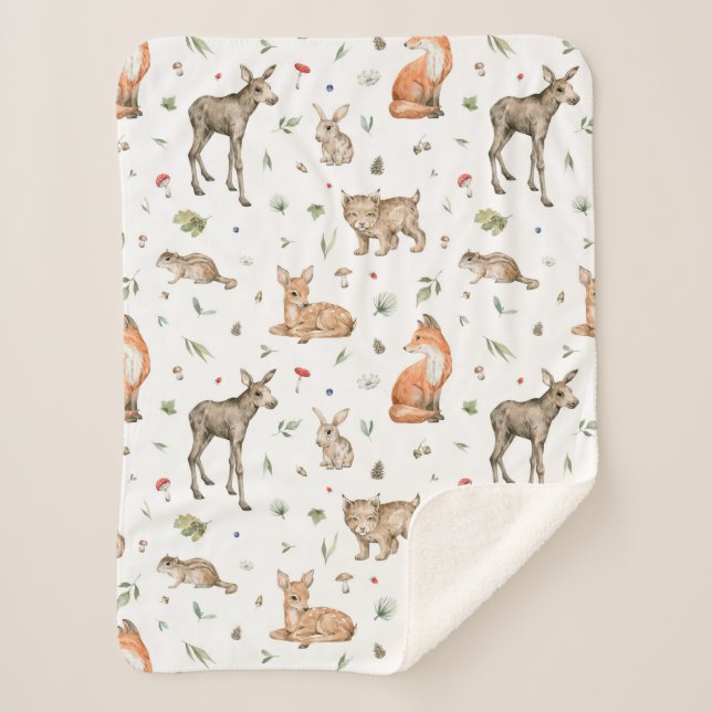 Manta Sherpa Patrón de animales de bosque (Anverso)