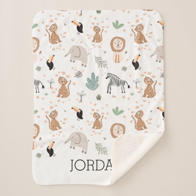 Manta Sherpa Patrón de animales de selva tropical de selva fina (Anverso)