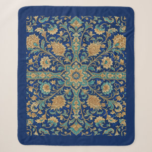 Manta Sherpa Patrón de arabesco floral persa azul real