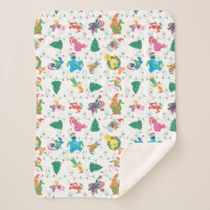 Manta Sherpa Patrón de árbol de navidad de Plaza Sésamo