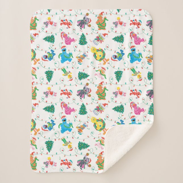 Manta Sherpa Patrón de árbol de navidad de Plaza Sésamo (Anverso)