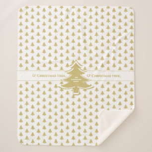 Manta Sherpa Patrón de árbol de Navidad iónico dorado y blanco