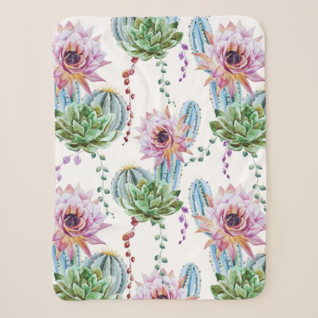 Manta Sherpa Patrón de arte de cactus (Anverso)