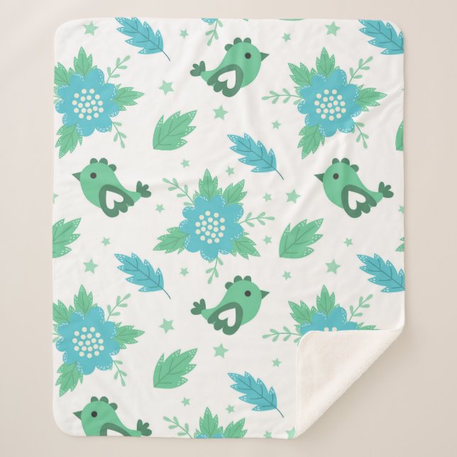 Manta Sherpa Patrón de aves de flores (Anverso)