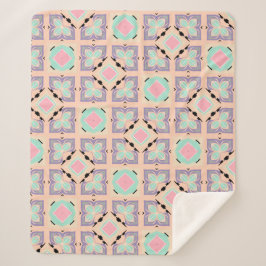 Manta Sherpa Patrón de baldosas geométricas pastel | Rosa menta