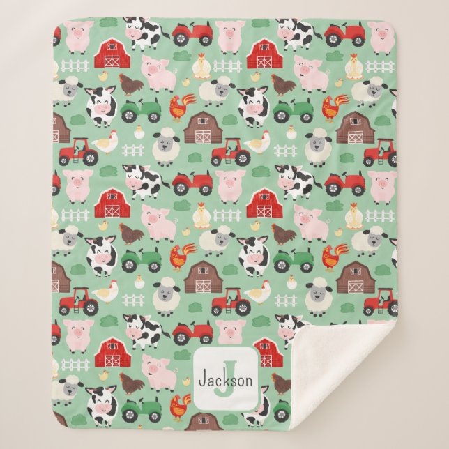 Manta Sherpa Patrón de Barnyard Granja Animal Cute Niños (Anverso)