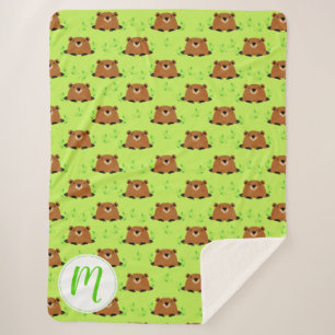 Manta Sherpa Patrón de bosque adorable Groundhog