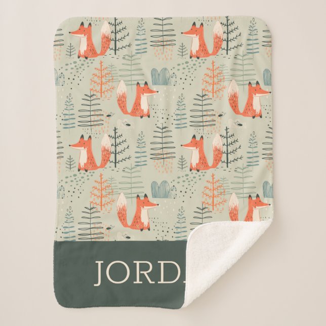 Manta Sherpa Patrón de bosque de bosques de la cadena Cute Dood (Anverso)