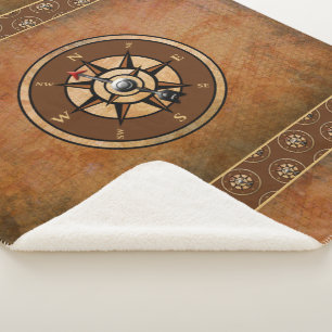 Manta Sherpa Patrón de brújula náutica marrón