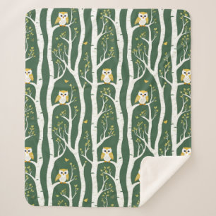 Manta Sherpa Patrón de búho caprichoso y árbol de aves