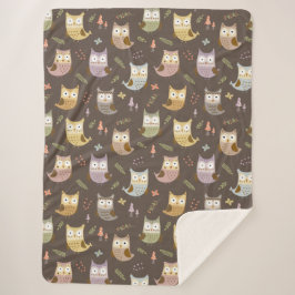 Manta Sherpa Patrón de búho de Woodland, niños marrones