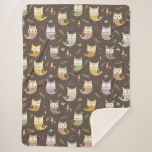 Manta Sherpa Patrón de búho de Woodland, niños marrones