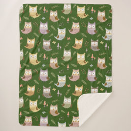 Manta Sherpa Patrón de búho de Woodland, verde de los niños
