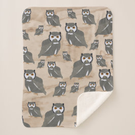 Manta Sherpa Patrón de búho y madera rústica