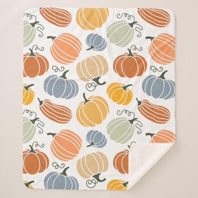 Manta Sherpa Patrón de calabazas otoñales coloridas (Anverso)