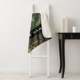 Manta Sherpa Patrón de camuflaje verde, nombre, personalización