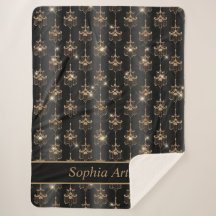 Patrón de candelabro de brillo dorado negro