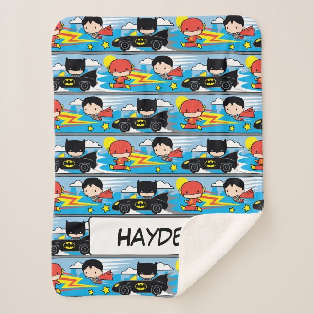 Manta Sherpa Patrón de Carreras Chibi Flash, Superman y Batman (Anverso)