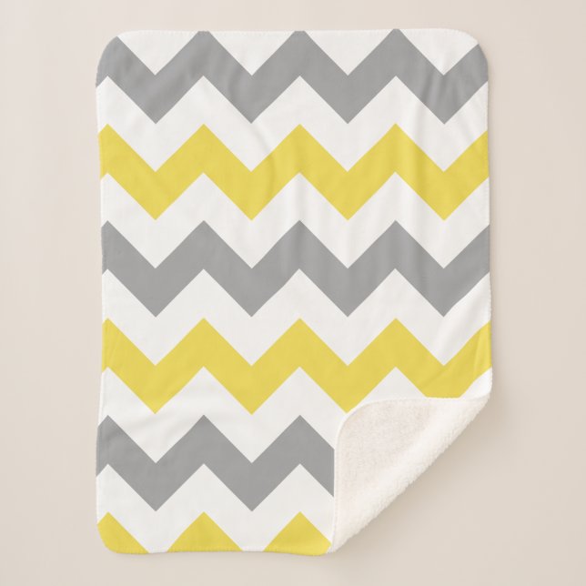 Manta Sherpa Patrón de Chevron gris amarillo moderno (Anverso)