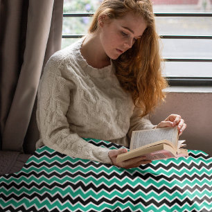 Manta Sherpa Patrón de Chevron negro verde Verde azulado modern