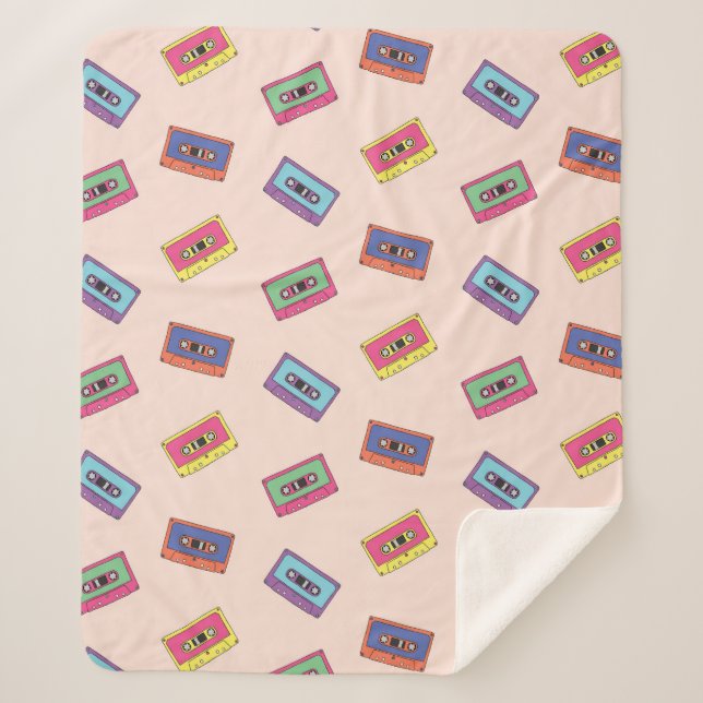 Manta Sherpa Patrón de cinta de audio retro neón (Anverso)
