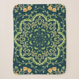 Manta Sherpa Patrón de círculo floral con flores, ramas, hoja
