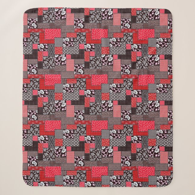 Manta Sherpa Patrón de Colcha Floral de Patchwork Retro (Anverso)