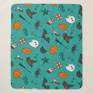 Manta Sherpa Patrón de color turquesa de Halloween de estilo pl