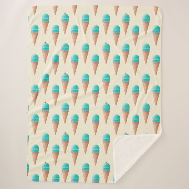 Manta Sherpa Patrón de cono de crema de hielo azul, amarillo cl (Anverso)