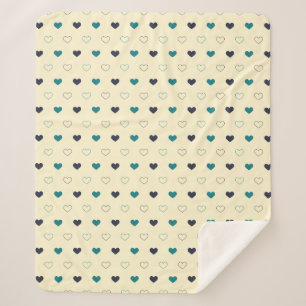 Manta Sherpa Patrón de Corazón Azul y Verde Agua sobre Fondo Cr