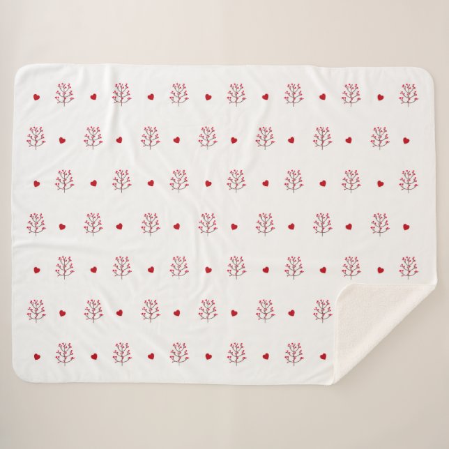 Manta Sherpa Patrón De Corazón Rojo Y Árbol Sin Marea (Anverso (horizontal))