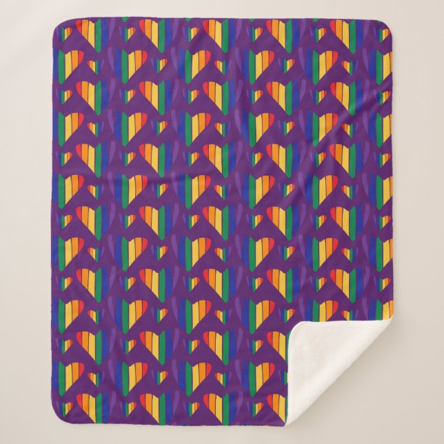 Manta Sherpa Patrón de corazones arco iris (Anverso)