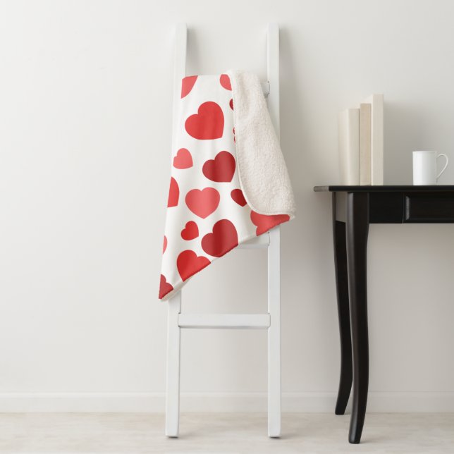 Manta Sherpa Patrón De Corazones, Corazones Rojos, Patrón De Co (In situ)