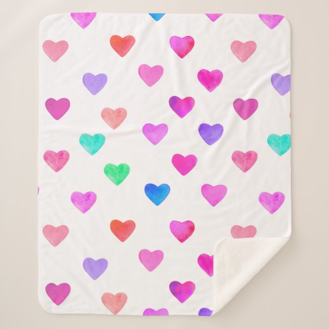 Manta Sherpa patrón de corazones de acuarela pintados a mano de (Anverso)