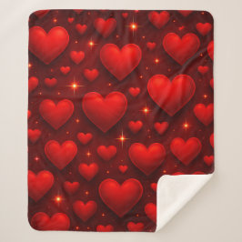 Manta Sherpa Patrón de corazones rojos con estrellas