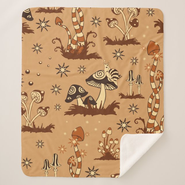 Manta Sherpa Patrón de cosecha sin soldadura con hongos marrone (Anverso)